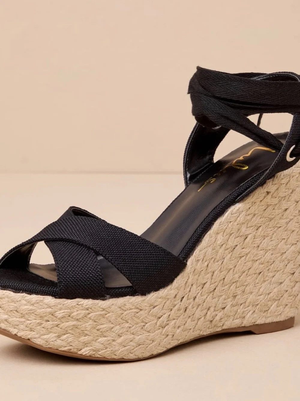 BRAND NEW! - Esme Black Lace-Up Espadrille Wedges - size 7.5